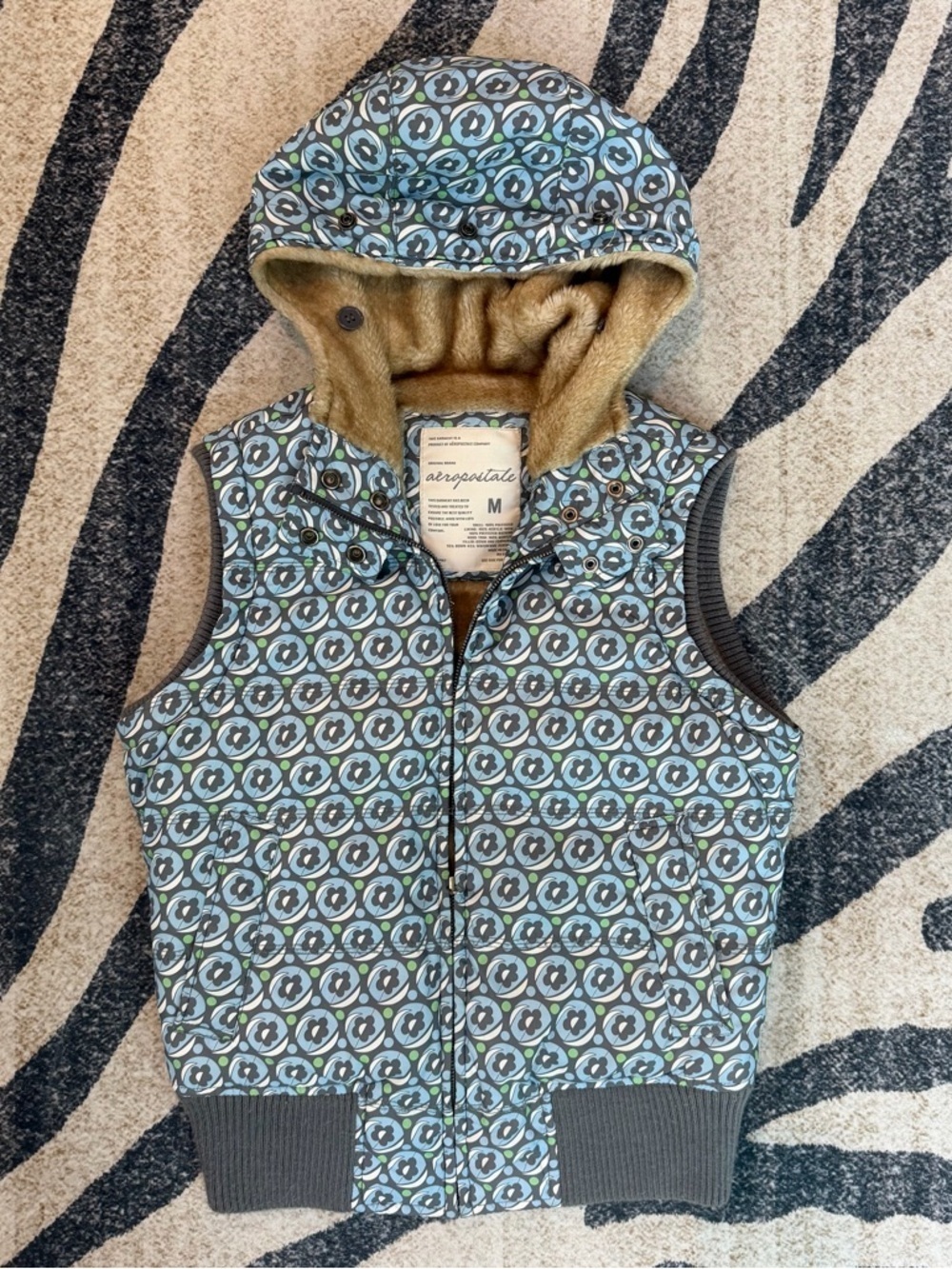 Y2k Vintage Aeropostale Puffer Vest Fur Detachable Hood Preppy M